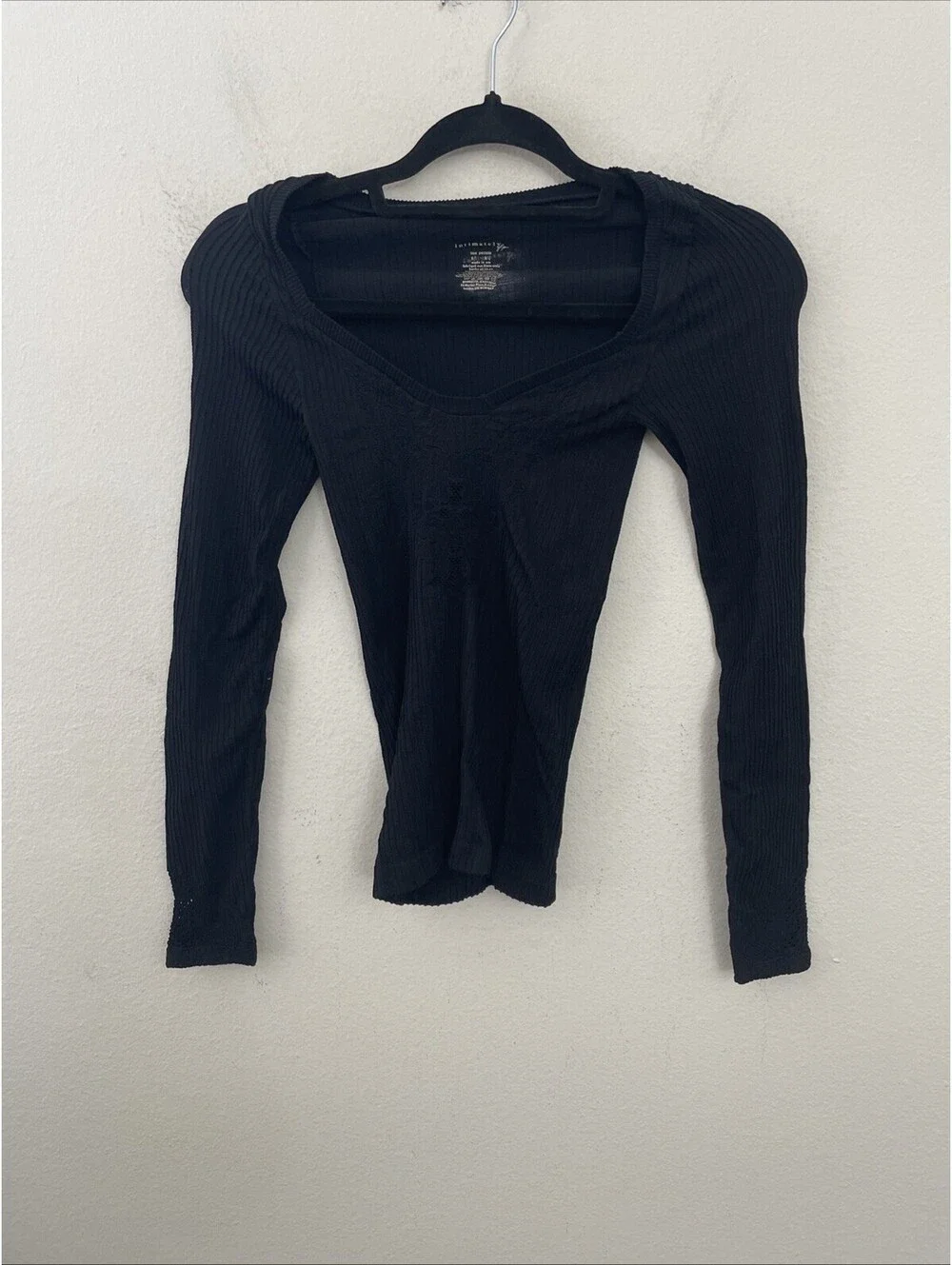 Free People Intimately   Dynamic Duo Long Sleeve black top  size M/L New